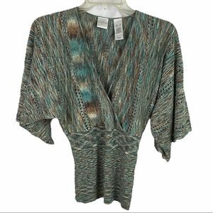 Emma E James Metallic Multi Color Knitted Winged Sleeve Sweater Size Small